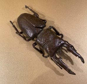 19th Century Japanese Bronze Signed Stag Beetle